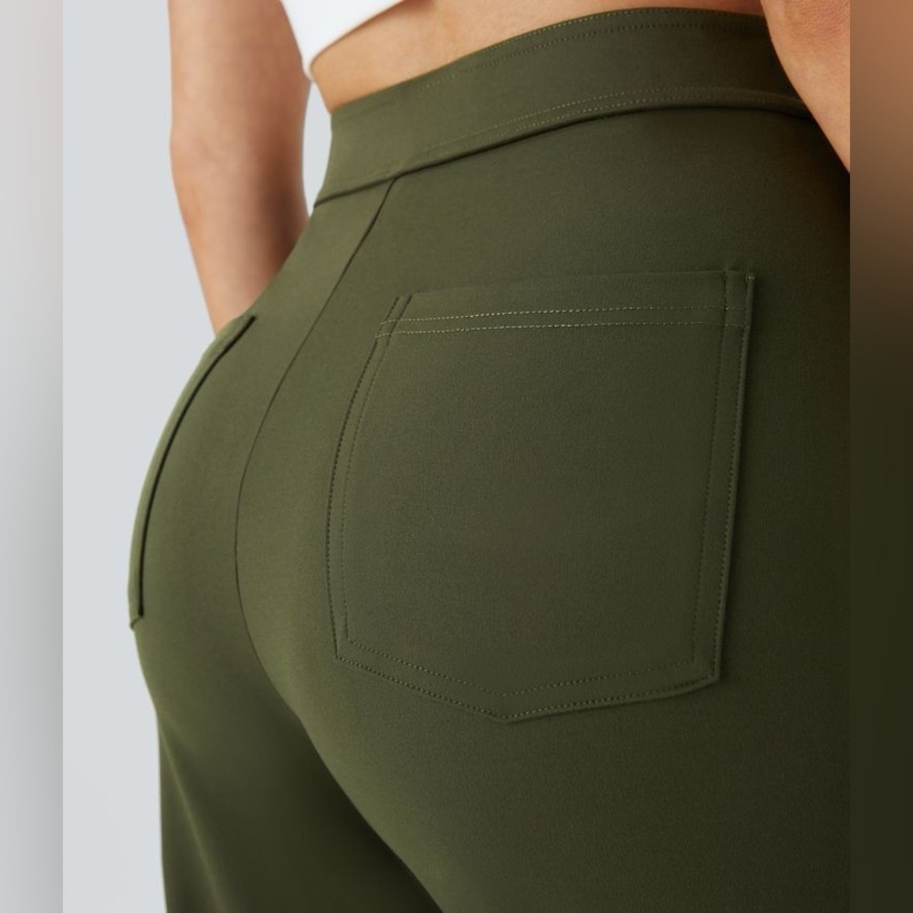 Halara Day Stretch High Waist Straight Leg Pants Pockets Forest Night XS Petite - Picture 3 of 5